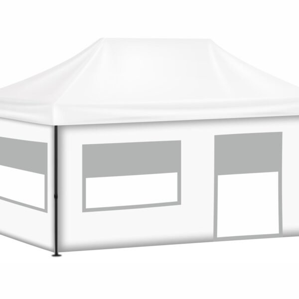 3x6 Baskısız Gazebo Tente (Baskısız Tavan+52'lik Alüminyum İskelet+2 Adet Şeffaf+Pencereli Duvar+1 Adet Tam Duvar+1 Adet Kapılı Pencereli Şeffaf+Pencereli Duvar)