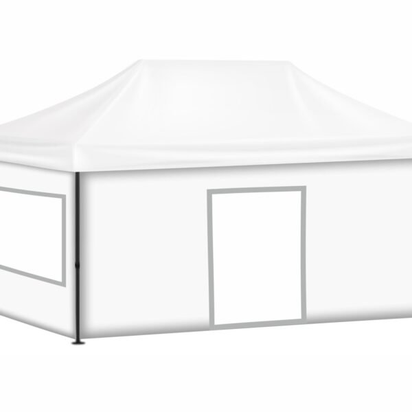 3x6 Baskısız Gazebo Tente (Baskısız Tavan+30'luk Çelik İskelet+2 Adet Şeffaf Pencereli Duvar+1 Adet Baskısız Tam Duvar+1 Adet Kapılı Duvar)