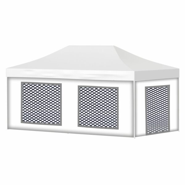 4x6 Baskısız Gazebo Tente (Baskısız Tavan+52'lik Alüminyum İskelet+2 Adet Baskısız Duvar+2 Adet Sineklik+Şeffaf+Pencereli Duvar+1 Adet Sineklik+Şeffaf Kapılı Pencereli Duvar)