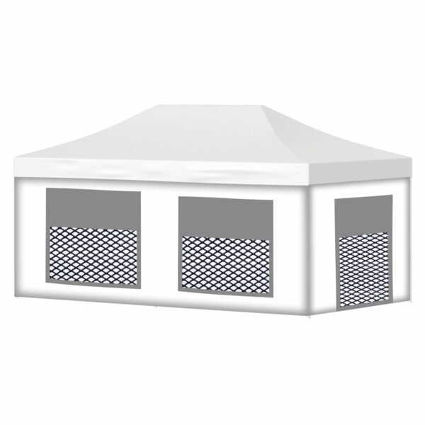 4x6 Baskısız Gazebo Tente (Baskısız Tavan+52'lik Alüminyum İskelet+2 Adet Baskısız Duvar+2 Adet Sineklik+Şeffaf+Perdeli Pencereli Duvar+1 Adet Sineklik+Şeffaf+Perdeli Kapılı Pencereli Duvar)