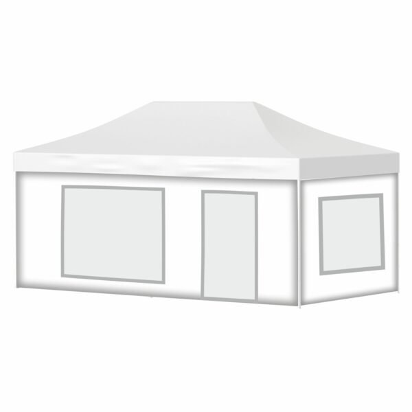 4x8 Baskısız Gazebo Tente (Baskısız Tavan+40'lık Alüminyum İskelet+2 Adet Şeffaf Pencereli Duvar+1 Kapılı Pencereli Duvar+1 Adet Düz Duvar)