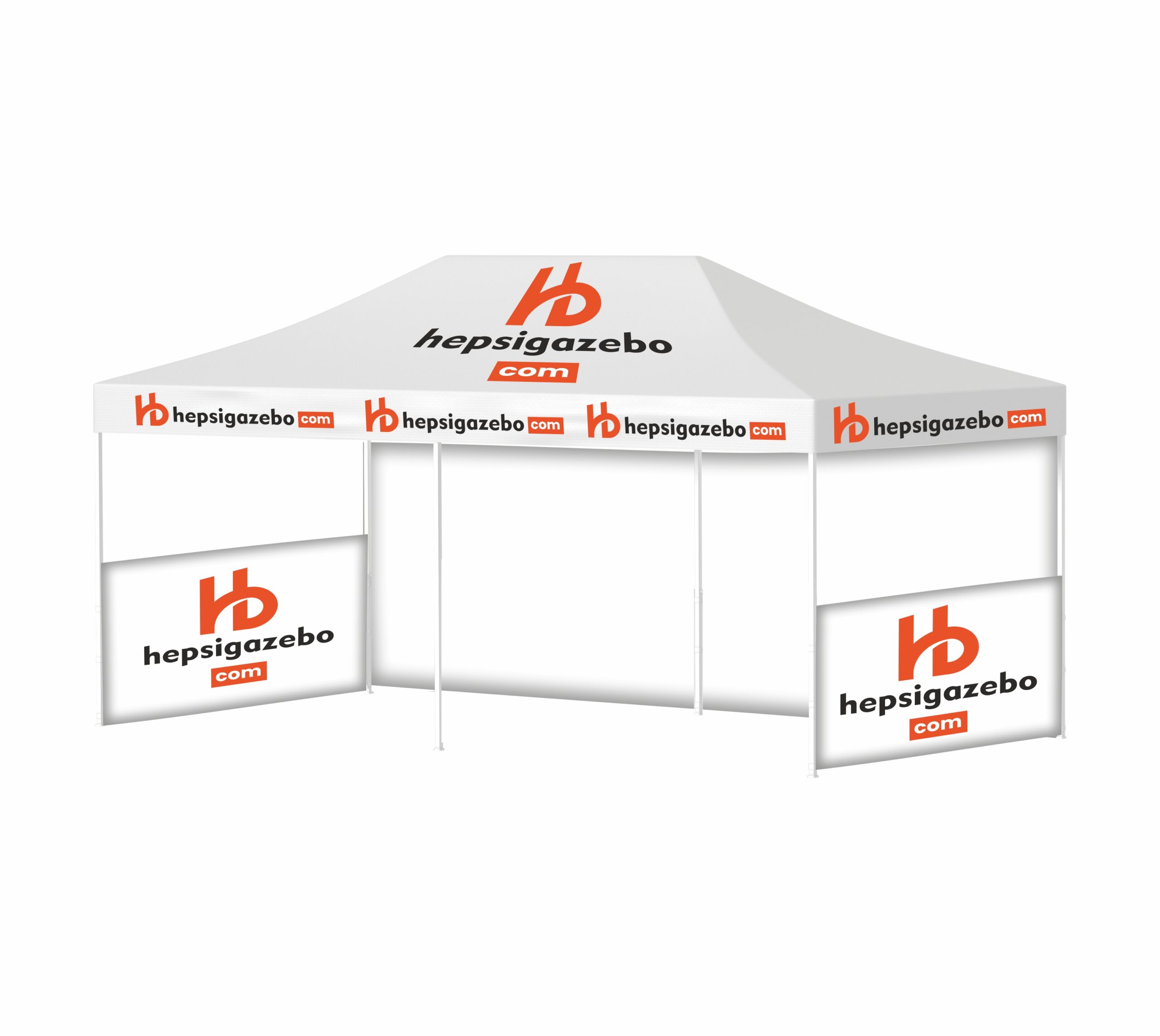 4x6 hepsi giydirme1.jpgf 4x6 Baskılı Gazebo Tente (Baskılı Tavan+40'lık Alüminyum İskelet+2 Adet Yarım Baskılı+1 Adet Baskısız Tam Duvar) - Görsel 1