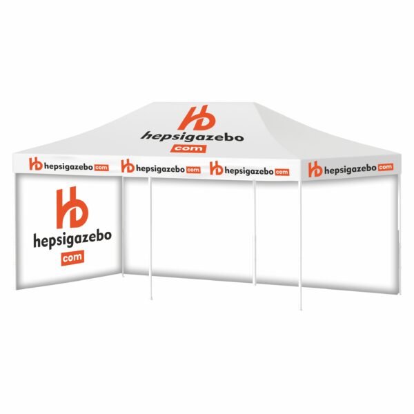 4x6 Baskılı Gazebo Tente (Baskılı Tavan+40'lık Çelik İskelet+1 Adet Tam Baskılı+1 Adet Baskısız Duvar)