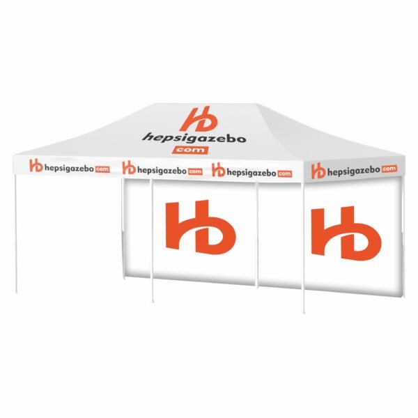 4x6 Baskılı Gazebo Tente (Baskılı Tavan+40'lık Alüminyum İskelet+1 Adet Baskılı Duvar)