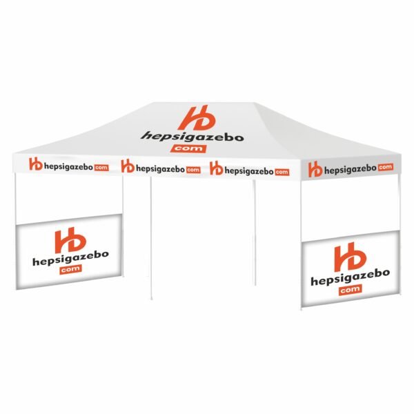 4x6 Baskılı Gazebo Tente (Baskılı Tavan+40'lık Çelik İskelet+2 Adet Yarım Baskılı Duvar)