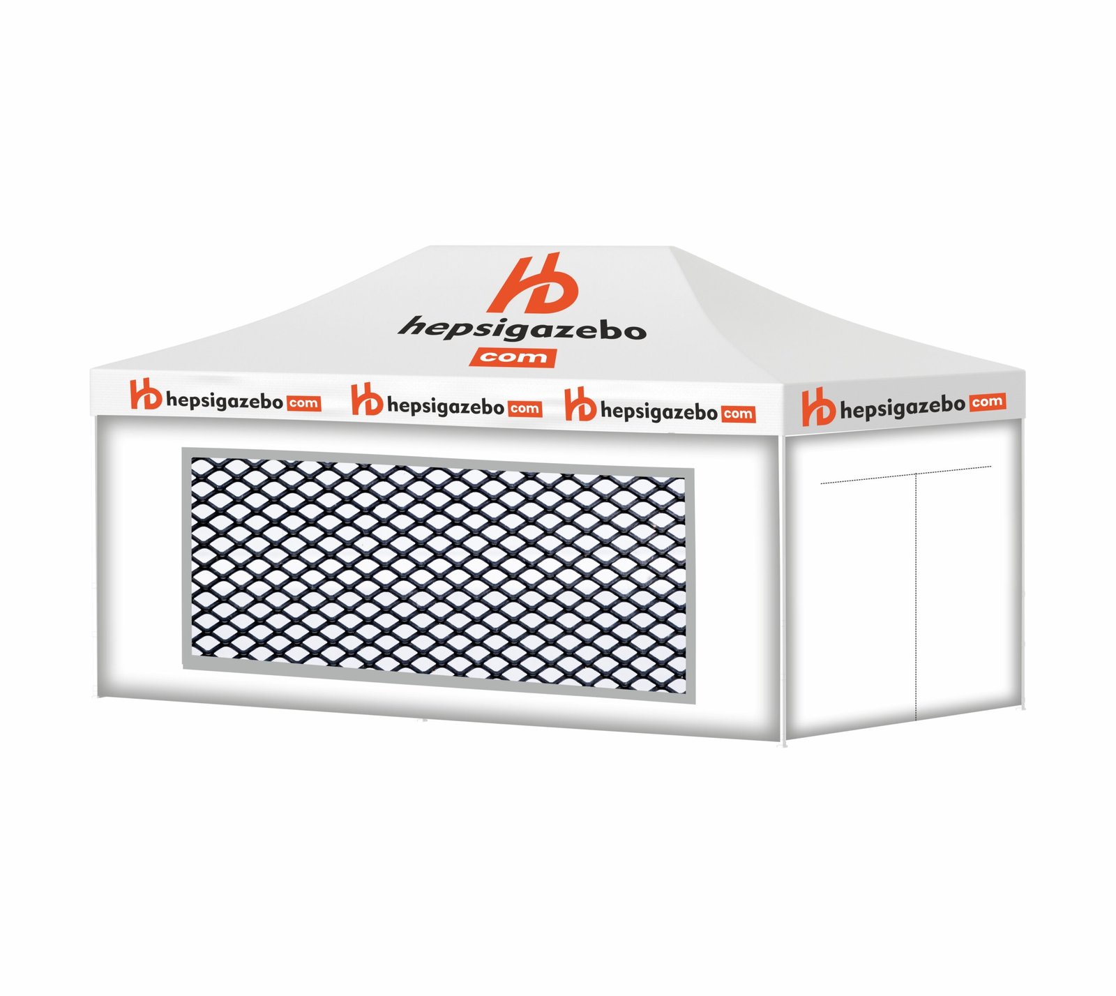 4x6 hepsi giydirme1.jpgtt 4x6 Baskılı Gazebo Tente (Baskılı Tavan+40'lık Alüminyum İskelet+1 Adet Sineklikli Duvar+1 Adet Açılır Kapılı Duvar+2 Adet Düz Tam Duvar) - Görsel 1