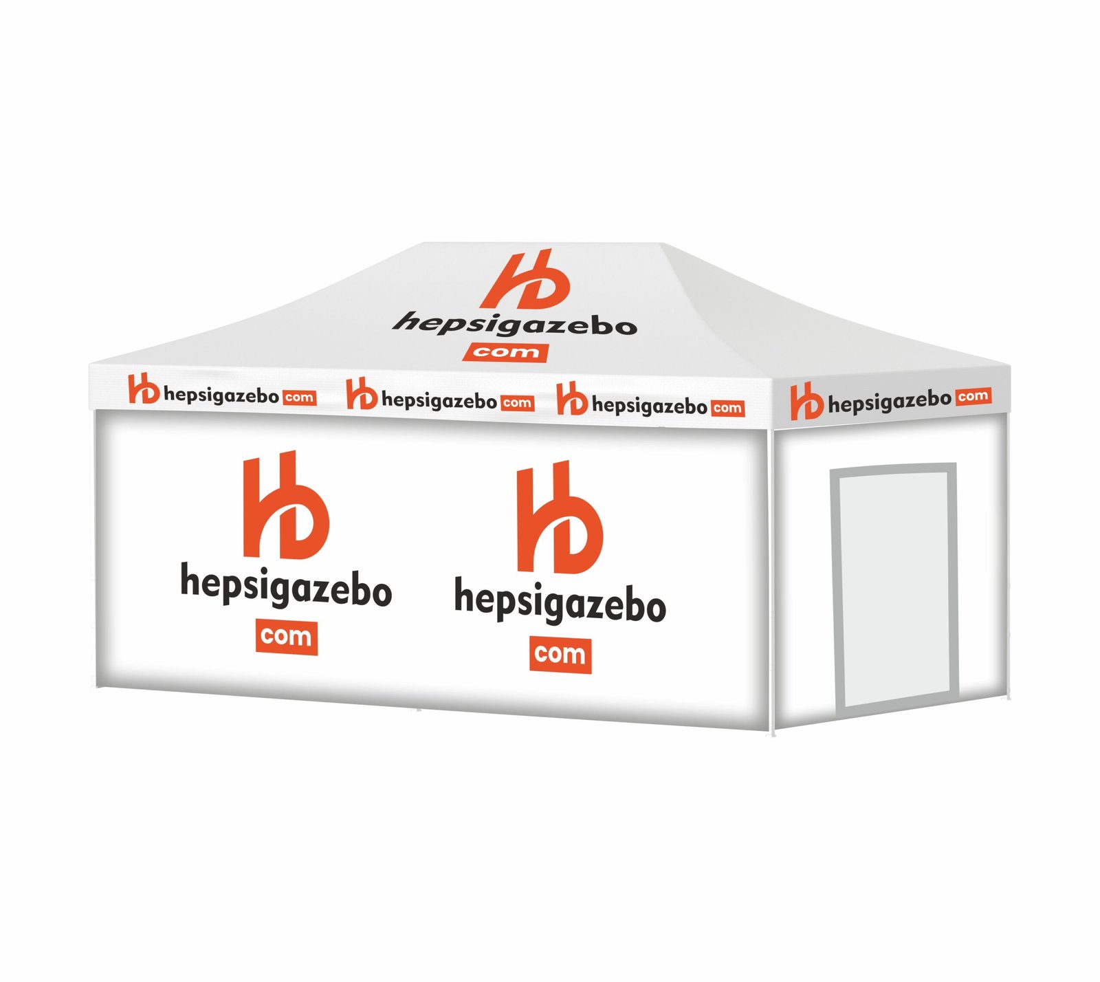 4x6 hepsi giydirme1.jpgwwww 4x6 Baskılı Gazebo Tente (Baskılı Tavan+40'lık Çelik İskelet+2 Adet Baskılı Duvar+1 Adet Kapılı Duvar+1 Adet Baskısız Duvar) - Görsel 1
