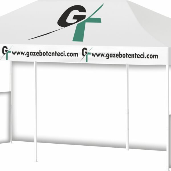 4x8 Baskılı Gazebo Tente (Baskılı Tavan+40'lık Alüminyum İskelet+1 Adet Baskısız Tam Duvar+2 Adet Baskısız Yarım Duvar)