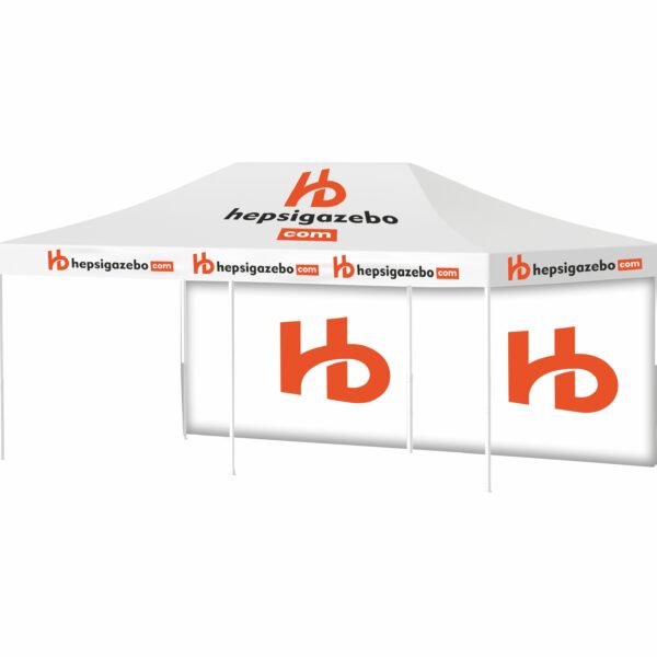 4x8 Baskılı Gazebo Tente (Baskılı Tavan+40'lık Çelik İskelet+1 Adet Baskılı Duvar)