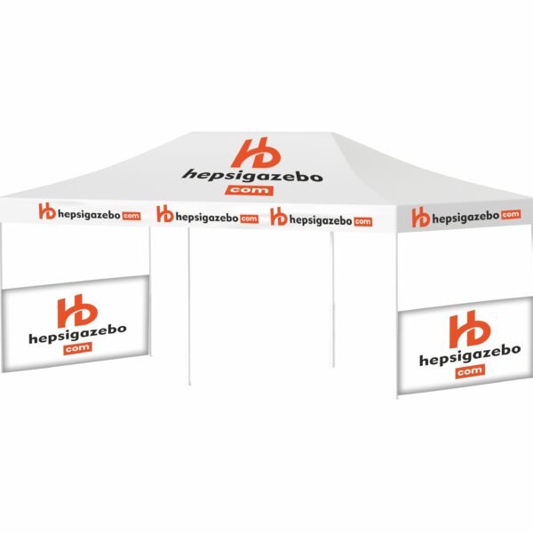 4x8 Baskılı Gazebo Tente (Baskılı Tavan+52'lik Alüminyum İskelet+2 Adet Yarım Baskılı Duvar)