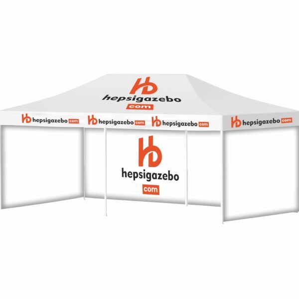 4x8 Baskılı Gazebo Tente (Baskılı Tavan+40'lık Alüminyum İskelet+1 Adet Tam Baskılı+1 Adet Baskısız Duvar)