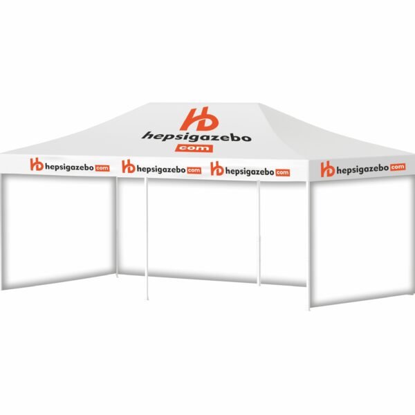 4x8 Baskılı Gazebo Tente (Baskılı Tavan+40'lık Çelik İskelet+3 Adet Baskısız Duvar)