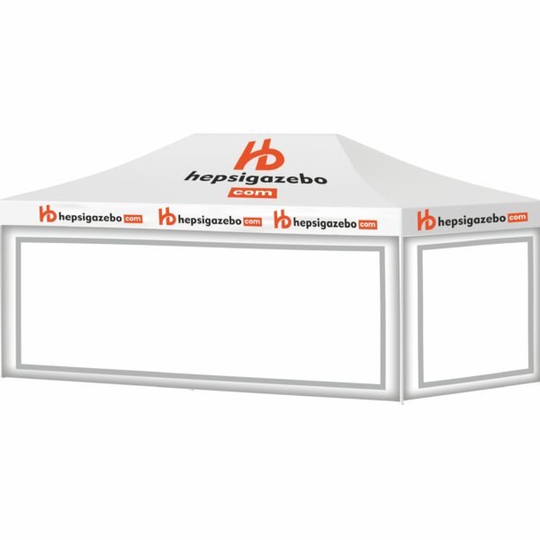 4x8 Baskılı Gazebo Tente (Baskılı Tavan+40'lık Çelik İskelet+2 Adet Şeffaf Duvar)