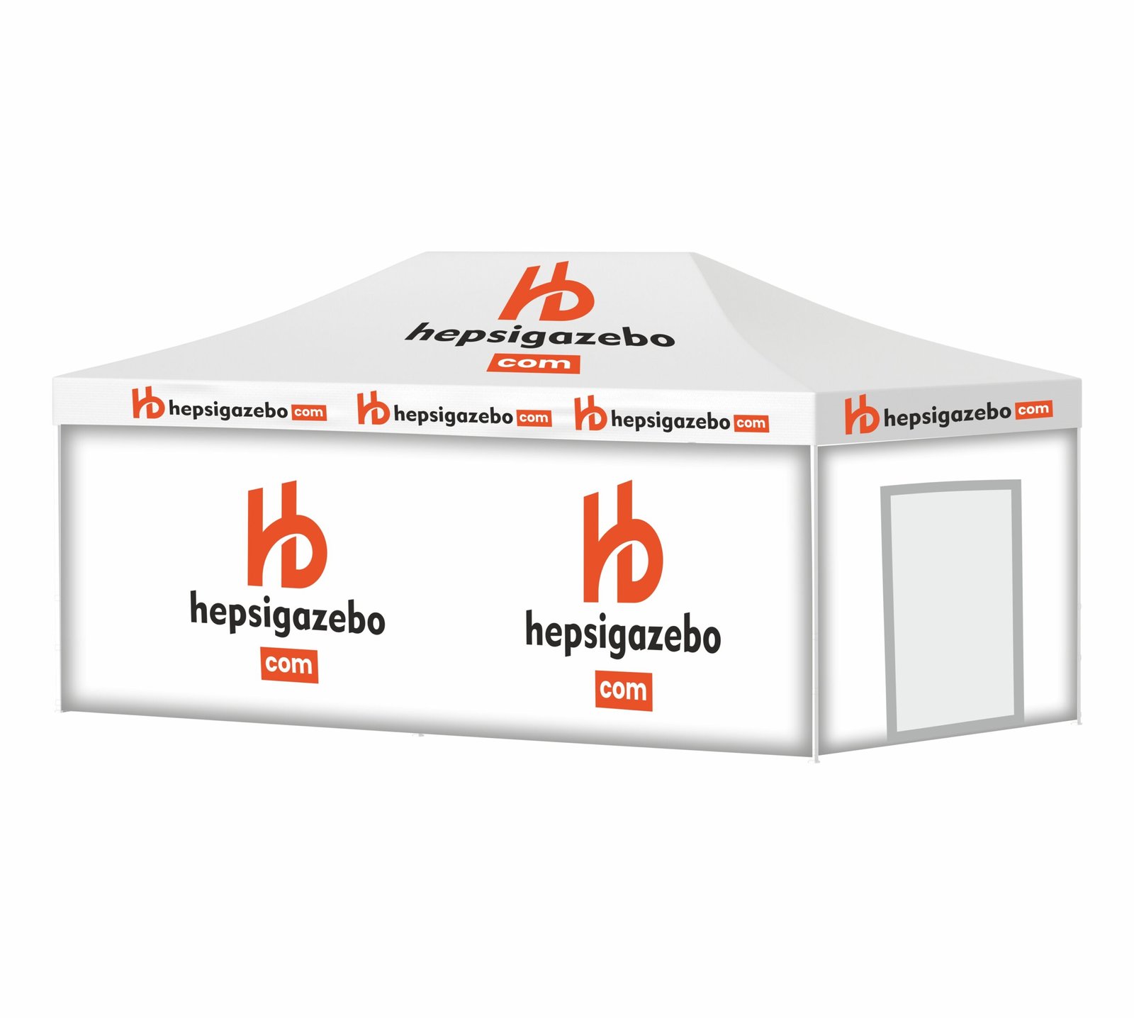 4x8 hepsitente giydirme1.jpgtt 4x8 Baskılı Gazebo Tente (Baskılı Tavan+40'lık Çelik İskelet+2 Adet Baskılı Duvar+1 Adet Kapılı Duvar+1 Adet Baskısız Duvar) - Görsel 1