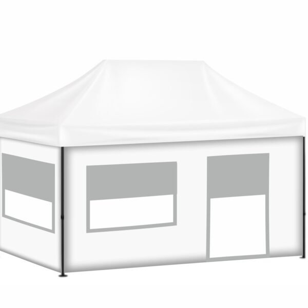 3x45 Baskısız Gazebo Tente (Baskısız Tavan+40'lık Alüminyum İskelet+2 Adet Şeffaf+Pencereli Duvar+1 Adet Tam Duvar+1 Adet Kapılı Pencereli Şeffaf+Pencereli Duvar)