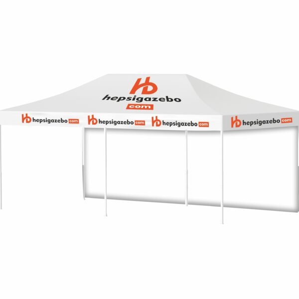 4x8 Baskılı Gazebo Tente (Baskılı Tavan+40'lık Çelik İskelet+1 Adet Baskısız Tam Duvar)